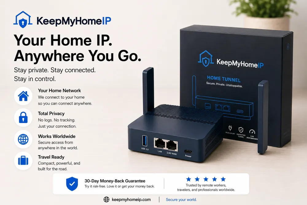 KeepMyHomeIP home tunnel device and packaging
